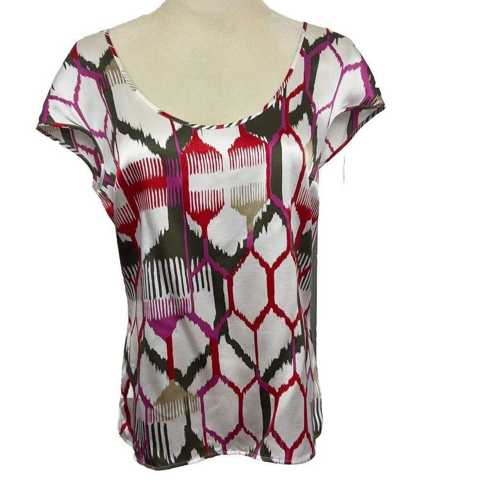 Escada Multi Color Silk Cap Sleeve Top Size 36 S